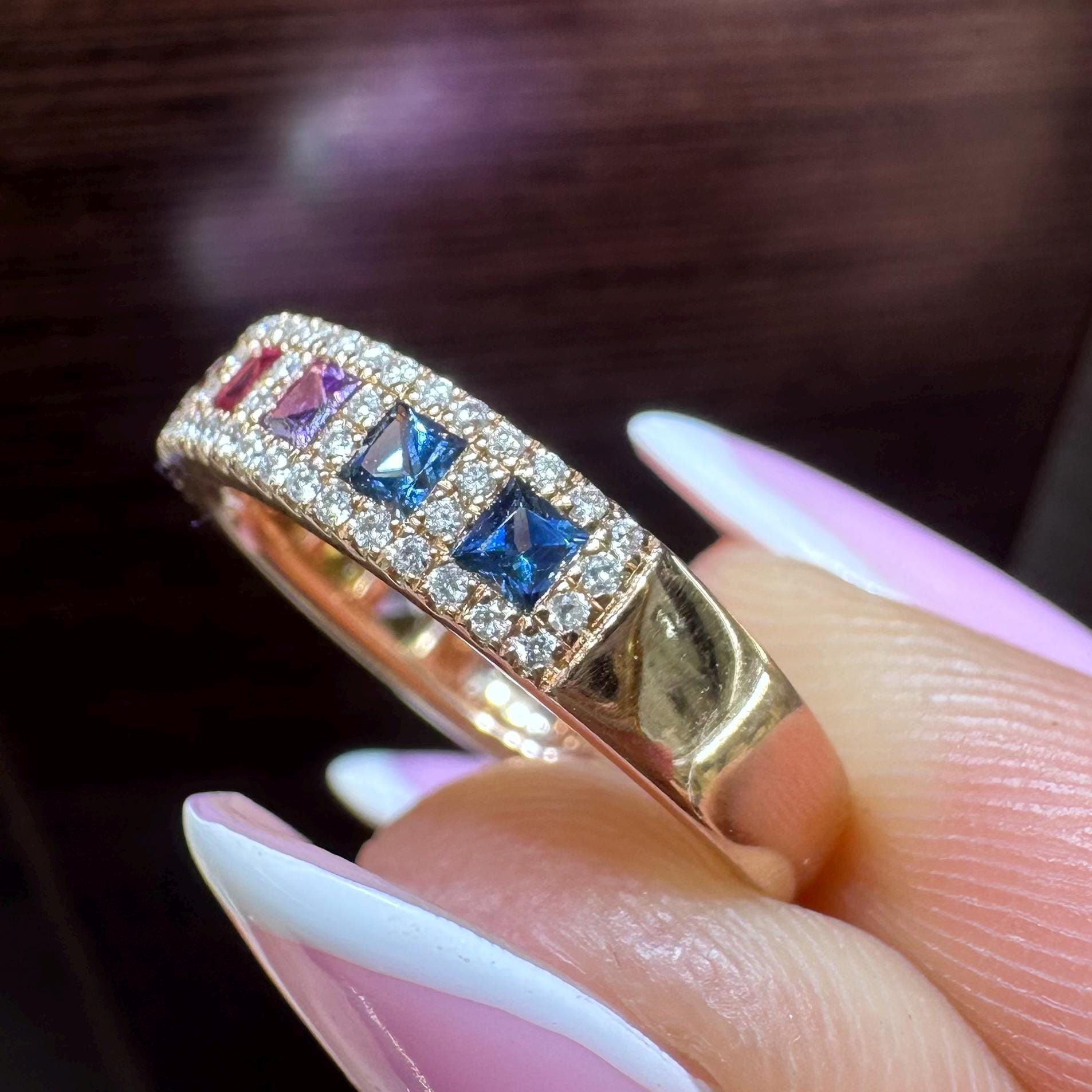 18KT Rose Gold Multi-Color Sapphire and Diamond Ring SDR994 ETJ (etsy image id: 7970304238)