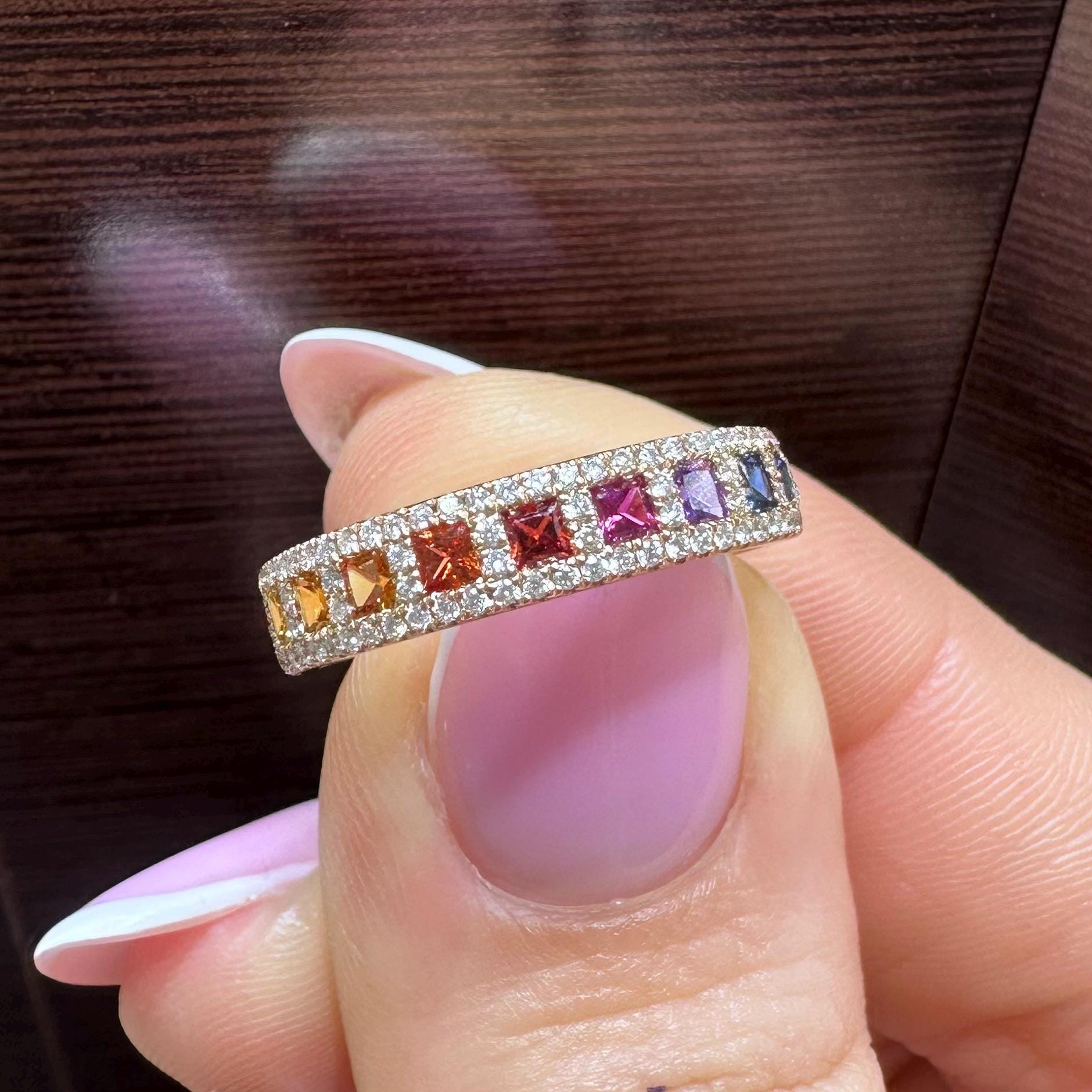 18KT Rose Gold Multi-Color Sapphire and Diamond Ring SDR994 ETJ (etsy image id: 7970304244)