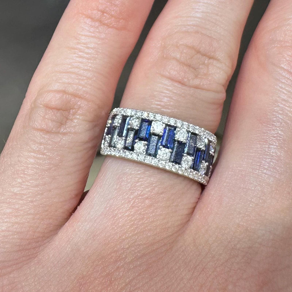 18KT White Gold Diamond Ring with Baguette-Cut Sapphires SDR991 ILTJ (etsy image id: 7970363838)