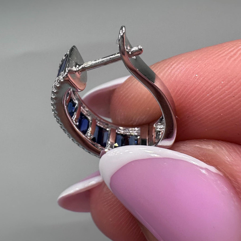 18K White Gold Earrings with 0.35ct Brilliant Cut Diamonds and 2.34ct Emerald Cut Sapphires – SDER027 ISJJ (etsy image id: 7970421218)