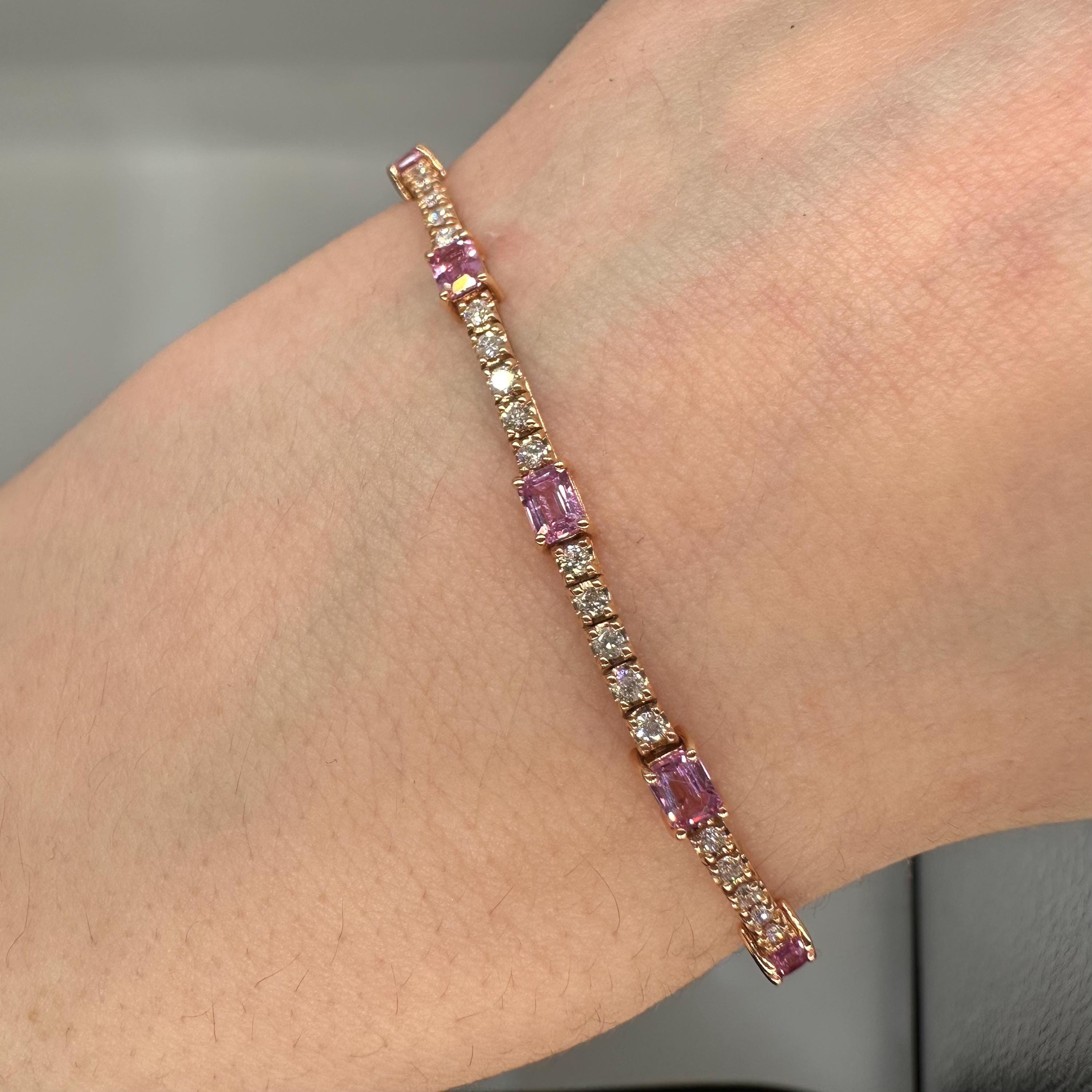 18KT Rose Gold Diamond and Pink Sapphire Bracelet SDB110 ILLT (etsy image id: 7983488548)