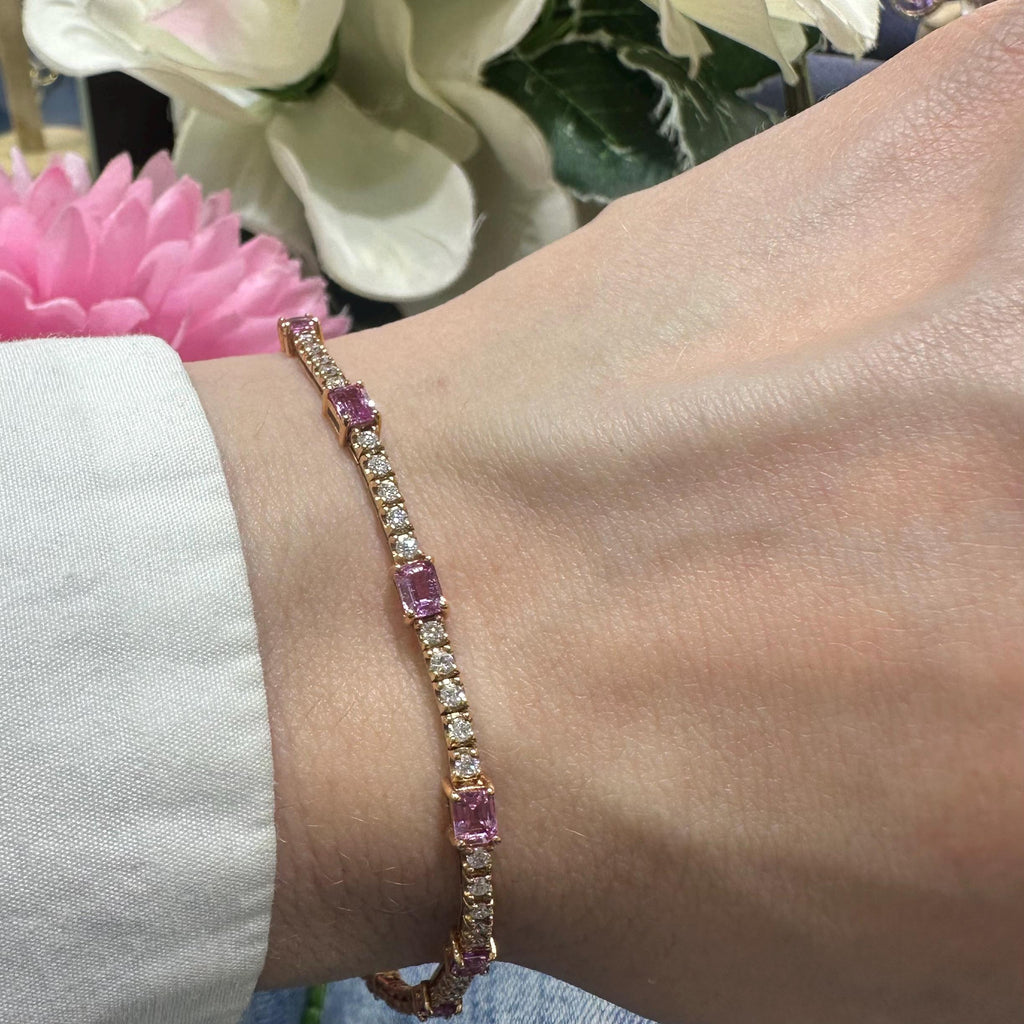 18KT Rose Gold Diamond and Pink Sapphire Bracelet SDB110 ILLT (etsy image id: 7983492644)