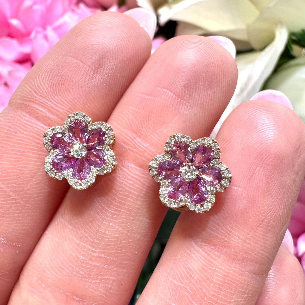 Floral 18KT Rose Gold Pink Sapphire & Diamond Earrings – SDER028 IGNA (etsy image id: 7984069760)