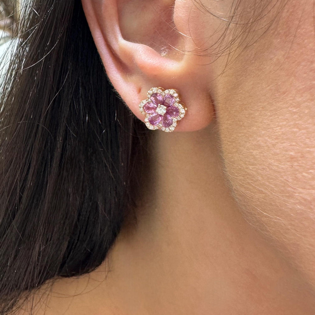 Floral 18KT Rose Gold Pink Sapphire & Diamond Earrings – SDER028 IGNA (etsy image id: 7984071564)