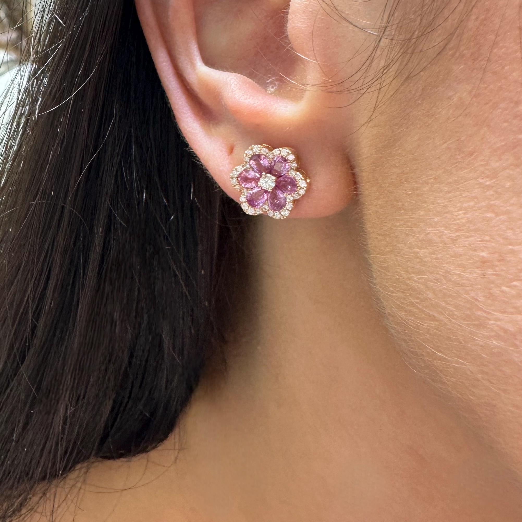 Floral 18KT Rose Gold Pink Sapphire & Diamond Earrings – SDER028 IGNA (etsy image id: 7984071564)