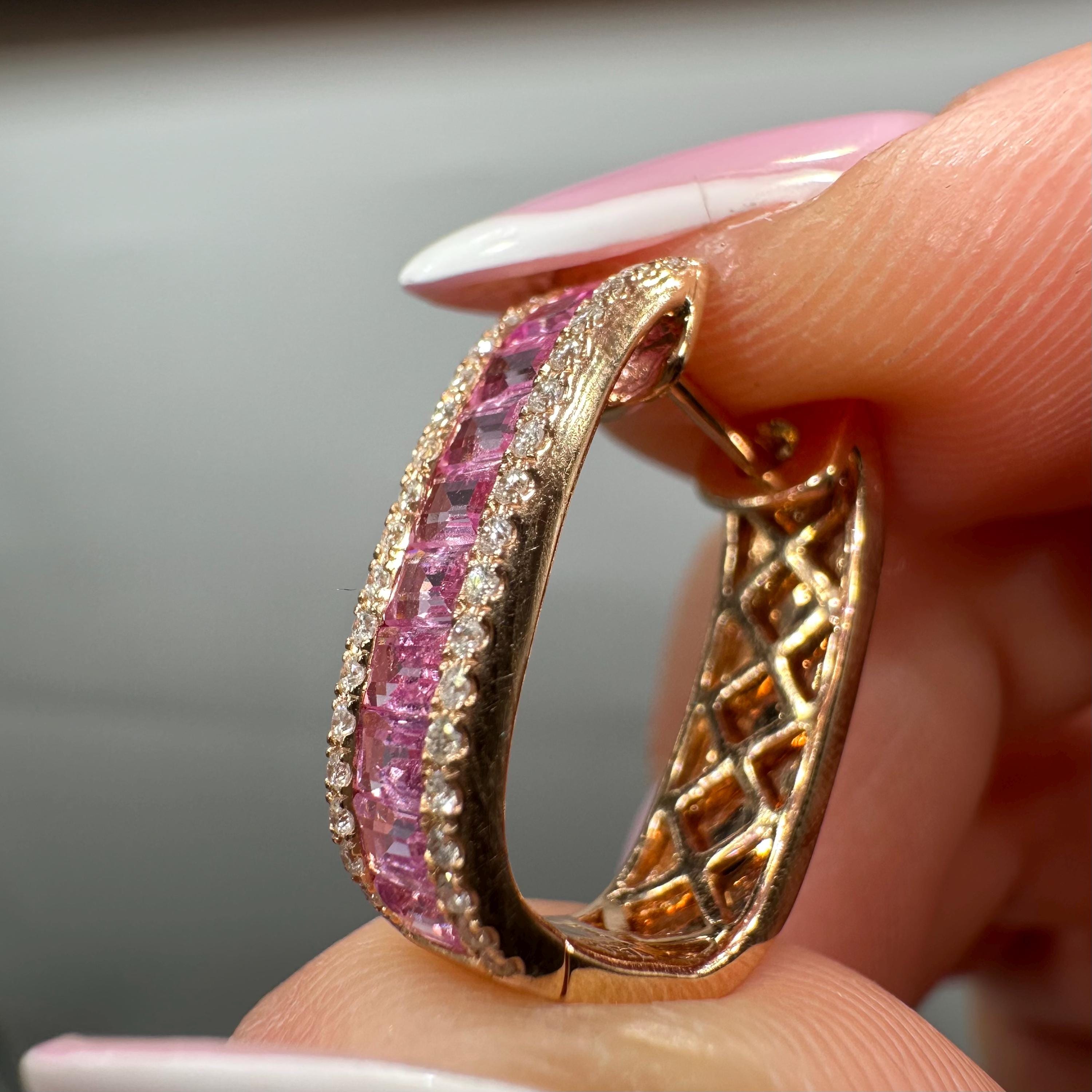 18KT Rose Gold Pink Sapphire & Diamond Hoop Earrings – SDER029 ISZT (etsy image id: 7986362578)