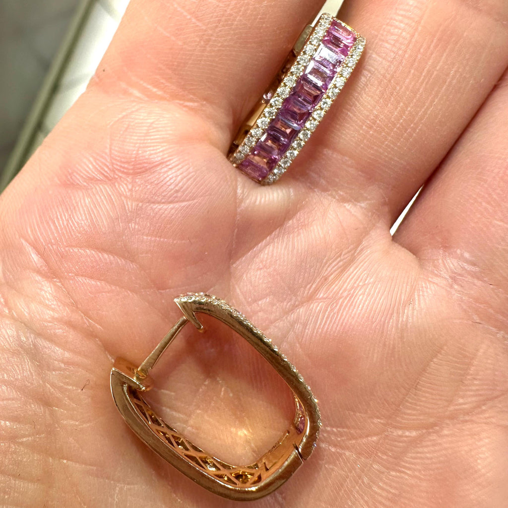 18KT Rose Gold Pink Sapphire & Diamond Hoop Earrings – SDER029 ISZT (etsy image id: 7986362588)