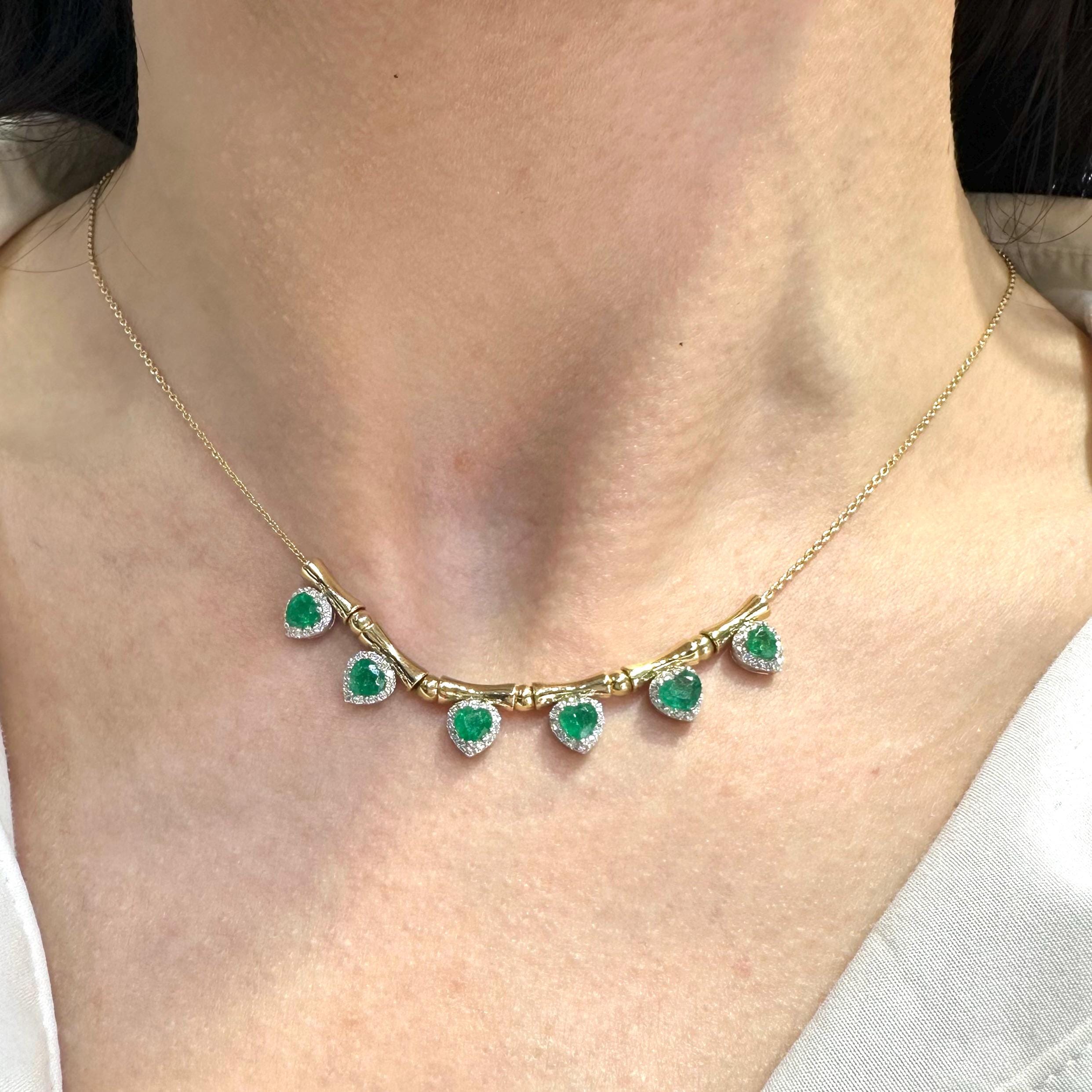18KT Yellow Gold Emerald & Diamond Necklace – EMDN030 GGZJ (etsy image id: 7986595704)