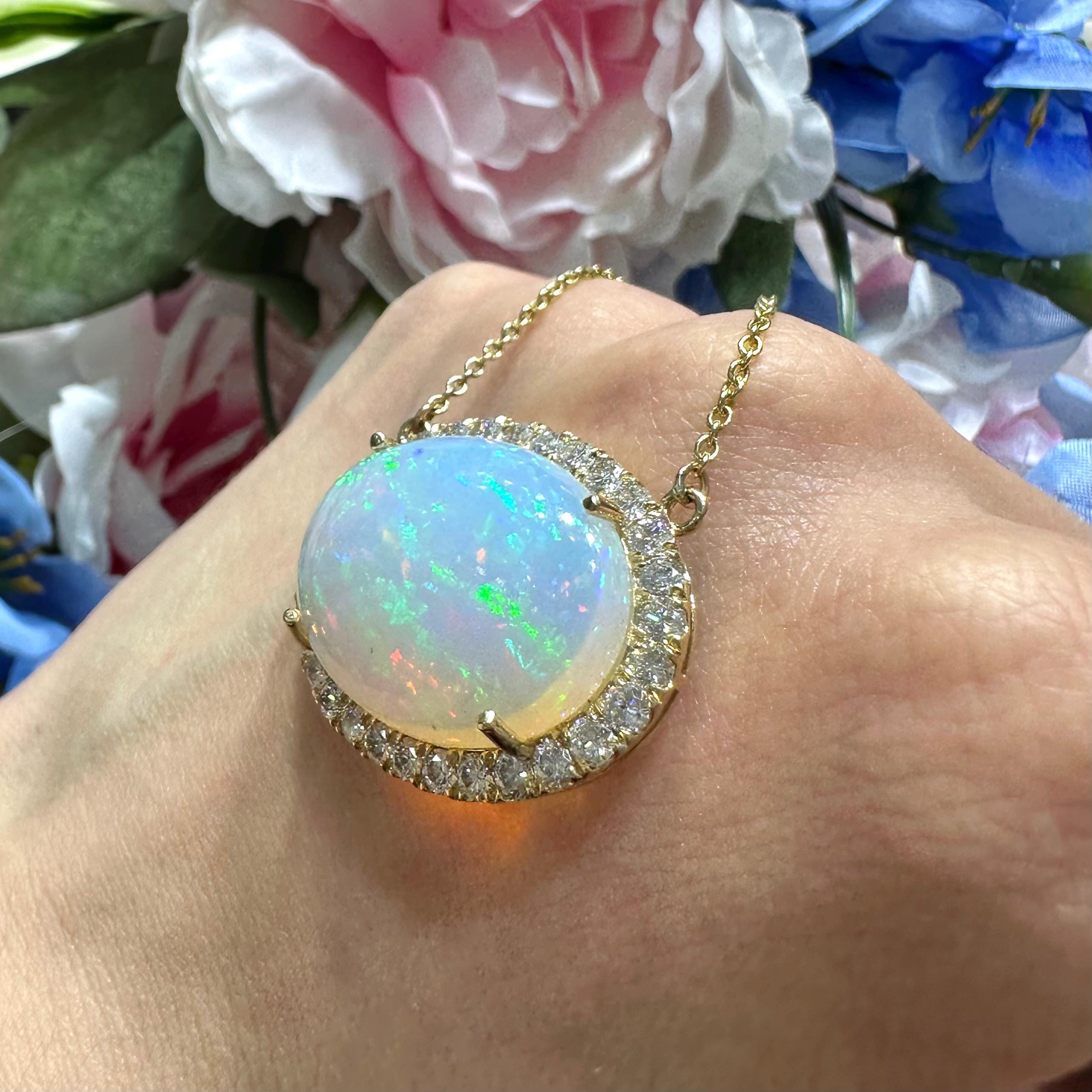 14KT Yellow Gold Opal & Diamond Pendant Necklace – COLN024 NGJJ (etsy image id: 7990397116)