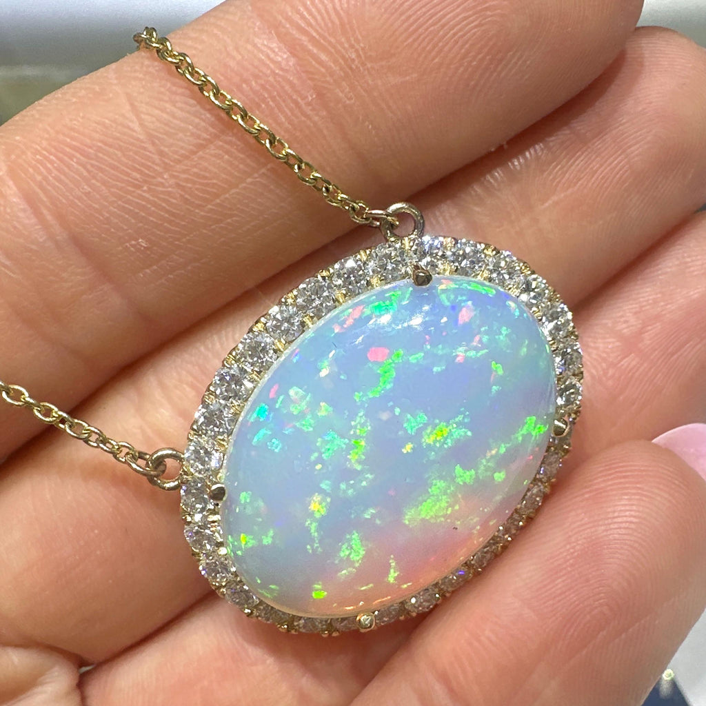 14KT Yellow Gold Opal & Diamond Pendant Necklace – COLN024 NGJJ (etsy image id: 7990397126)