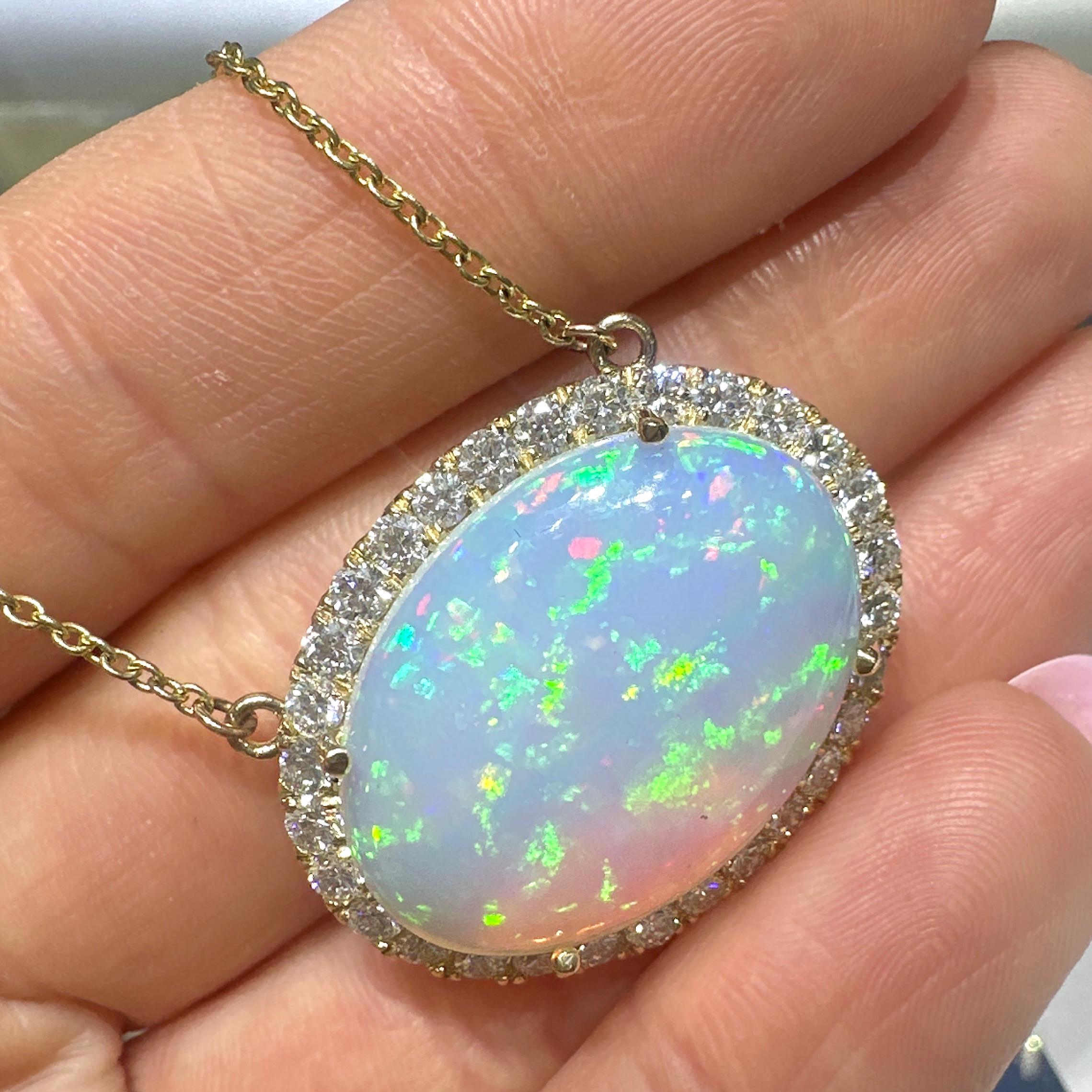 14KT Yellow Gold Opal & Diamond Pendant Necklace – COLN024 NGJJ (etsy image id: 7990397126)