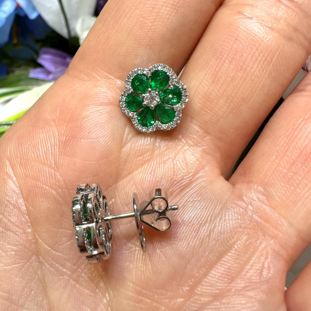18KT White Gold Emerald & Diamond Earrings – EMER031 IGII (etsy image id: 7990524466)