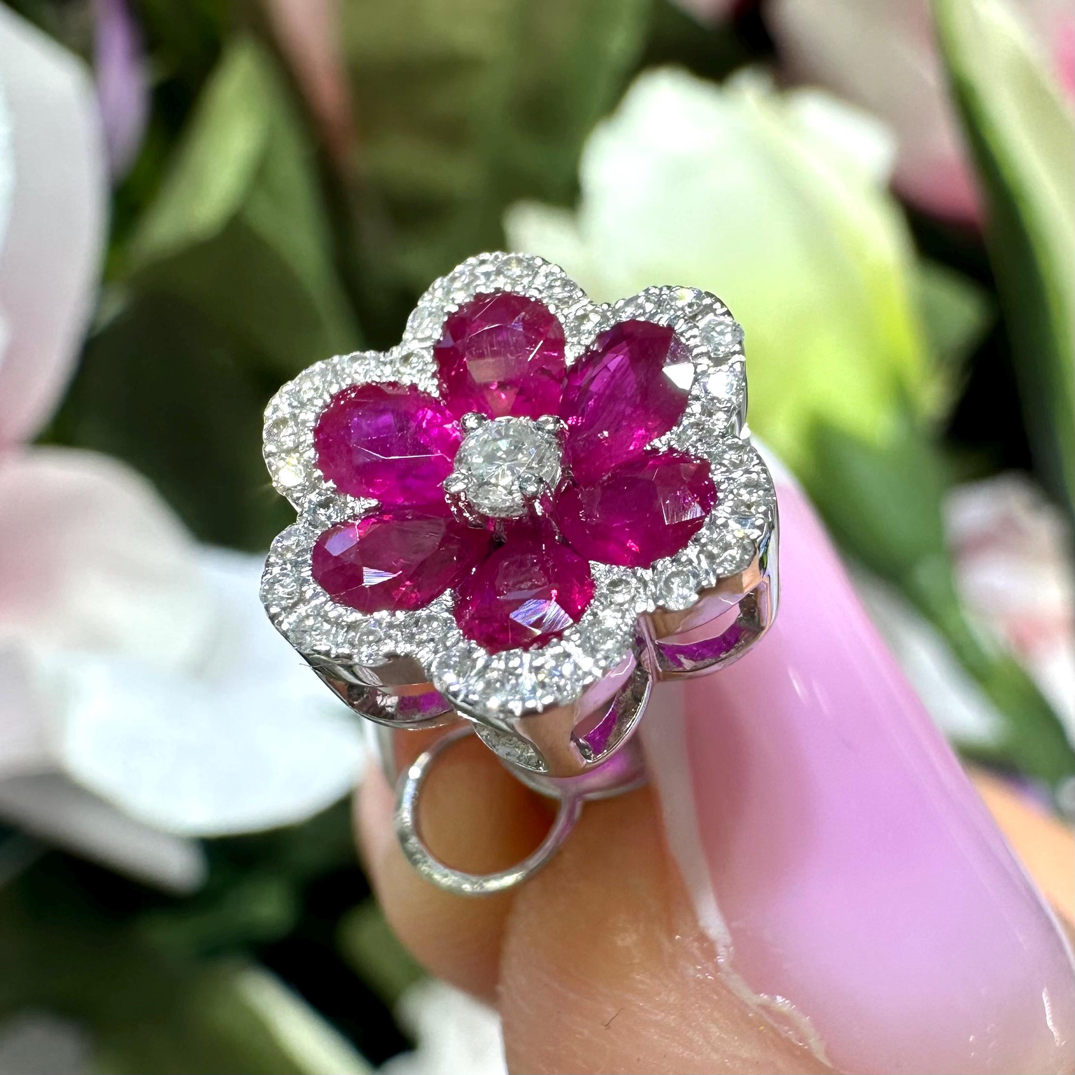 18KT White Gold Ruby & Diamond Floral Earrings – RUBDER0820 IGSA (etsy image id: 7990779498)