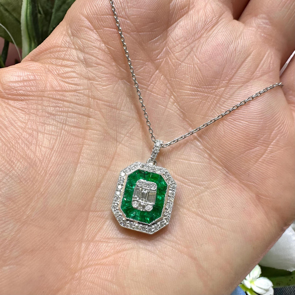 18KT White Gold Emerald & Diamond Necklace – EMDN031 INLN (etsy image id: 7991085358)