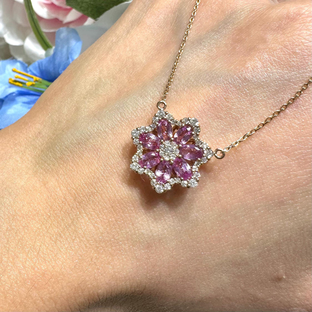 18KT Rose Gold Pink Sapphire & Diamond Necklace – SDP052 ITTI (etsy image id: 7991166516)