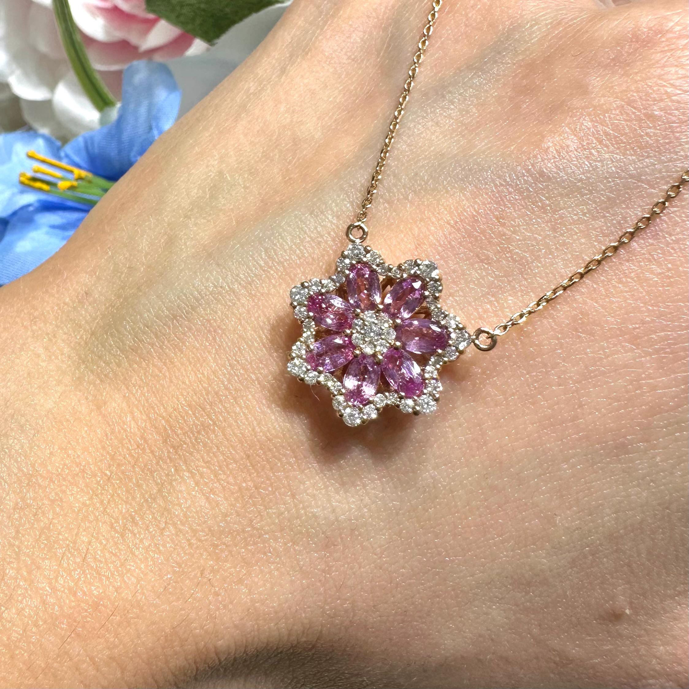18KT Rose Gold Pink Sapphire & Diamond Necklace – SDP052 ITTI (etsy image id: 7991166516)