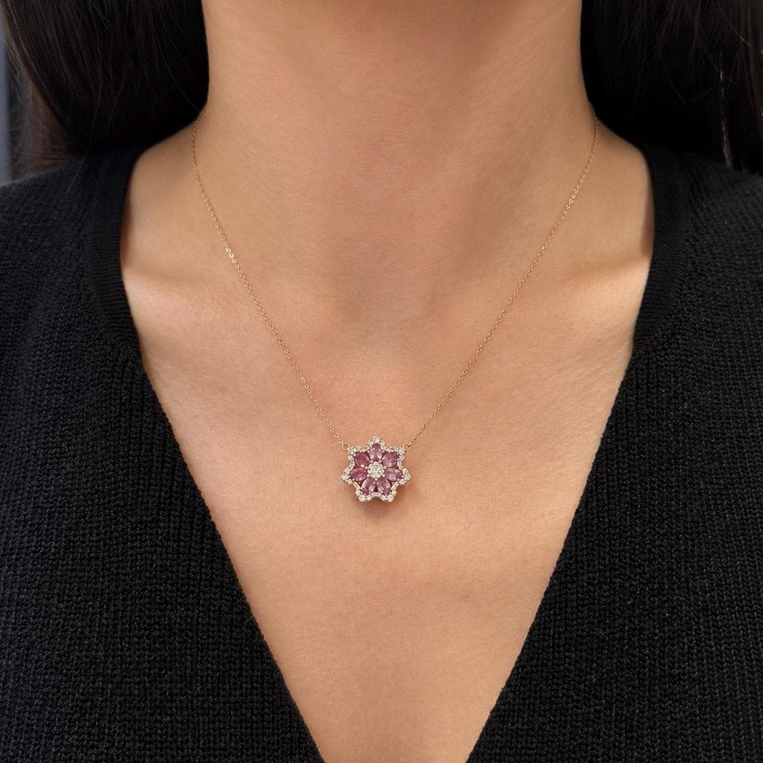 18KT Rose Gold Pink Sapphire & Diamond Necklace – SDP052 ITTI (etsy image id: 7991168380)