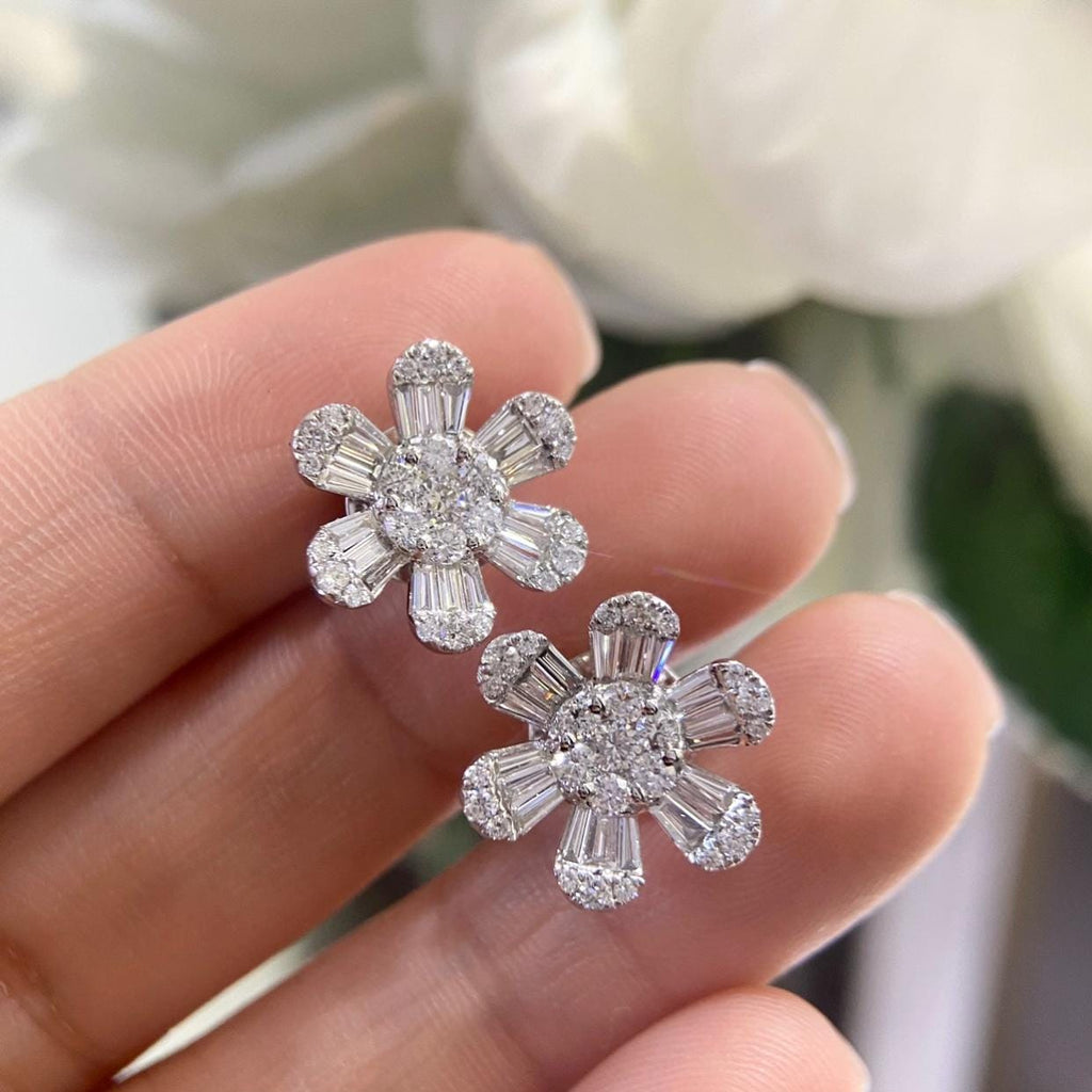 14K White Gold Flower Style Diamond Stud Earrings 1.47CT – PJ53620-026 INSJ (etsy image id: 7998763804)
