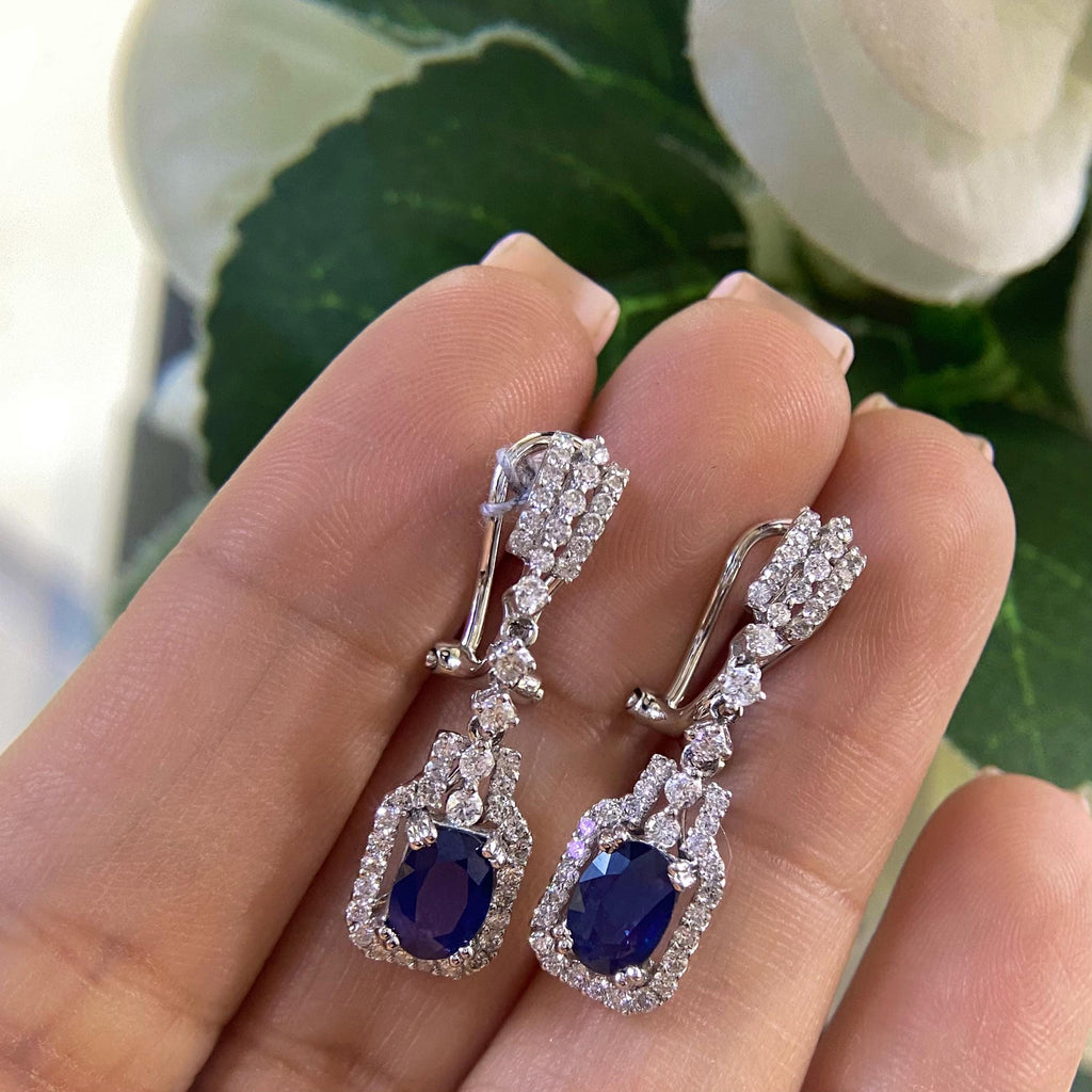 18K White Gold Sapphire & Diamond Earrings – 1.65CT Sapphire / 1.05CT Diamonds | EJJ (etsy image id: 8007572504)