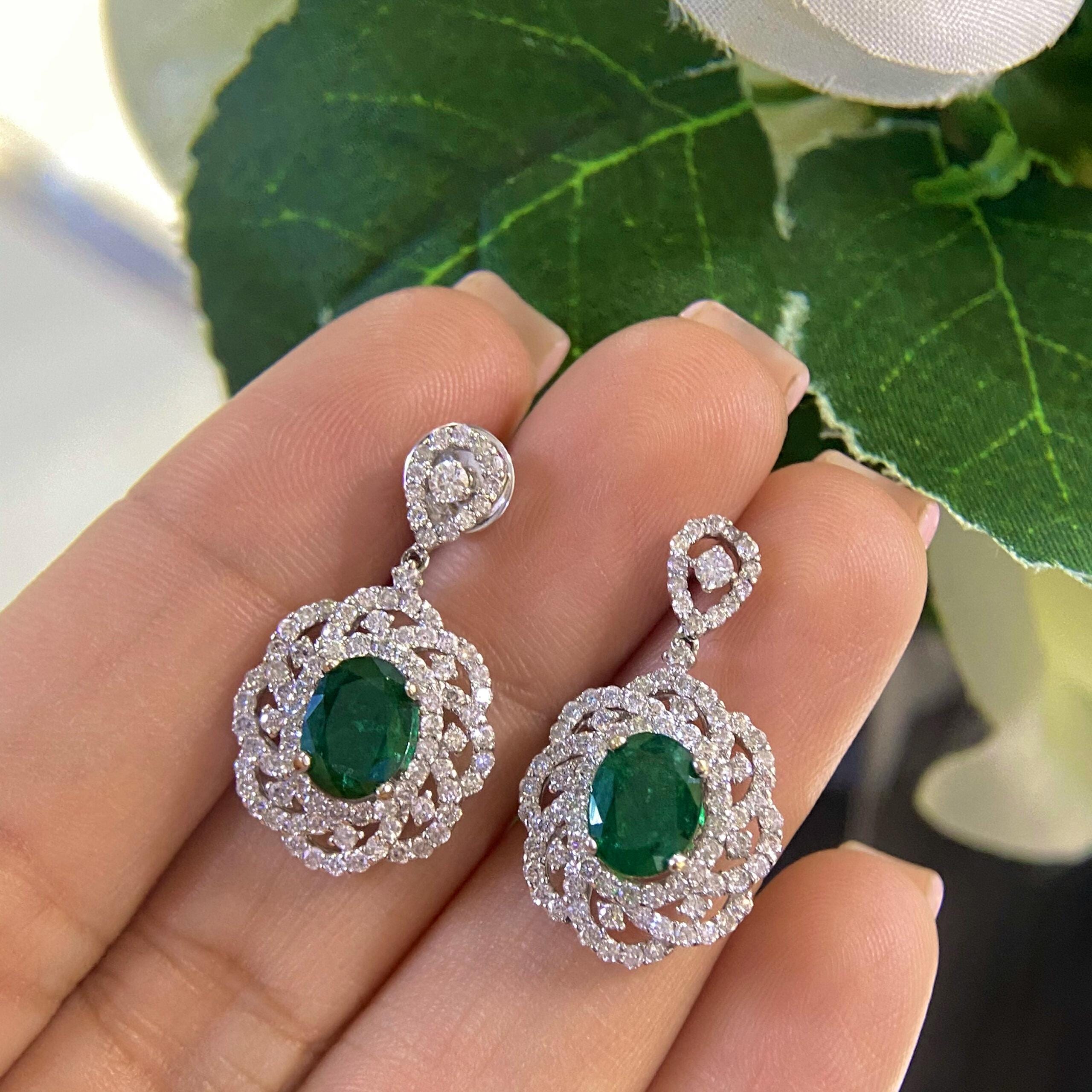 18K White Gold Emerald & Diamond Earrings – 2.41CT Emeralds / 2.25CT Diamonds | AEJJ (etsy image id: 8007683464)