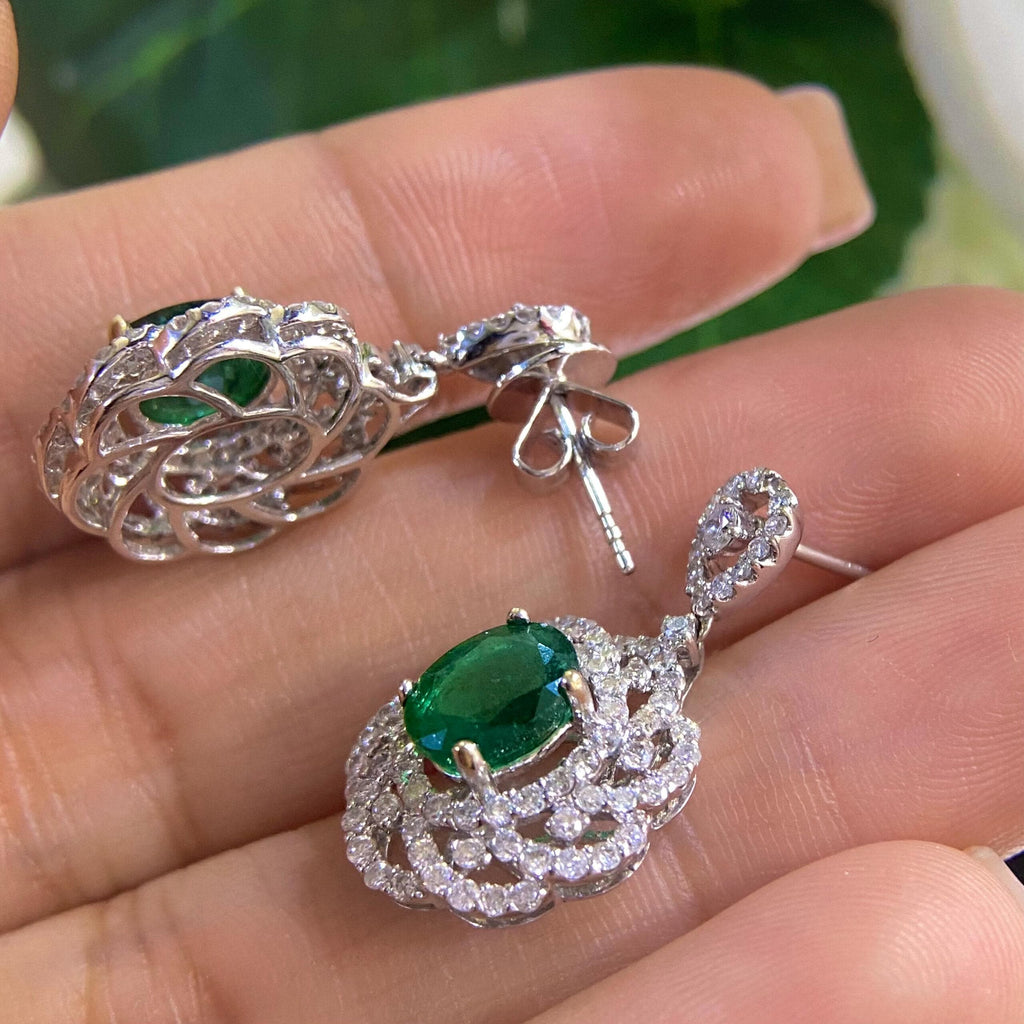 18K White Gold Emerald & Diamond Earrings – 2.41CT Emeralds / 2.25CT Diamonds | AEJJ (etsy image id: 8007683466)