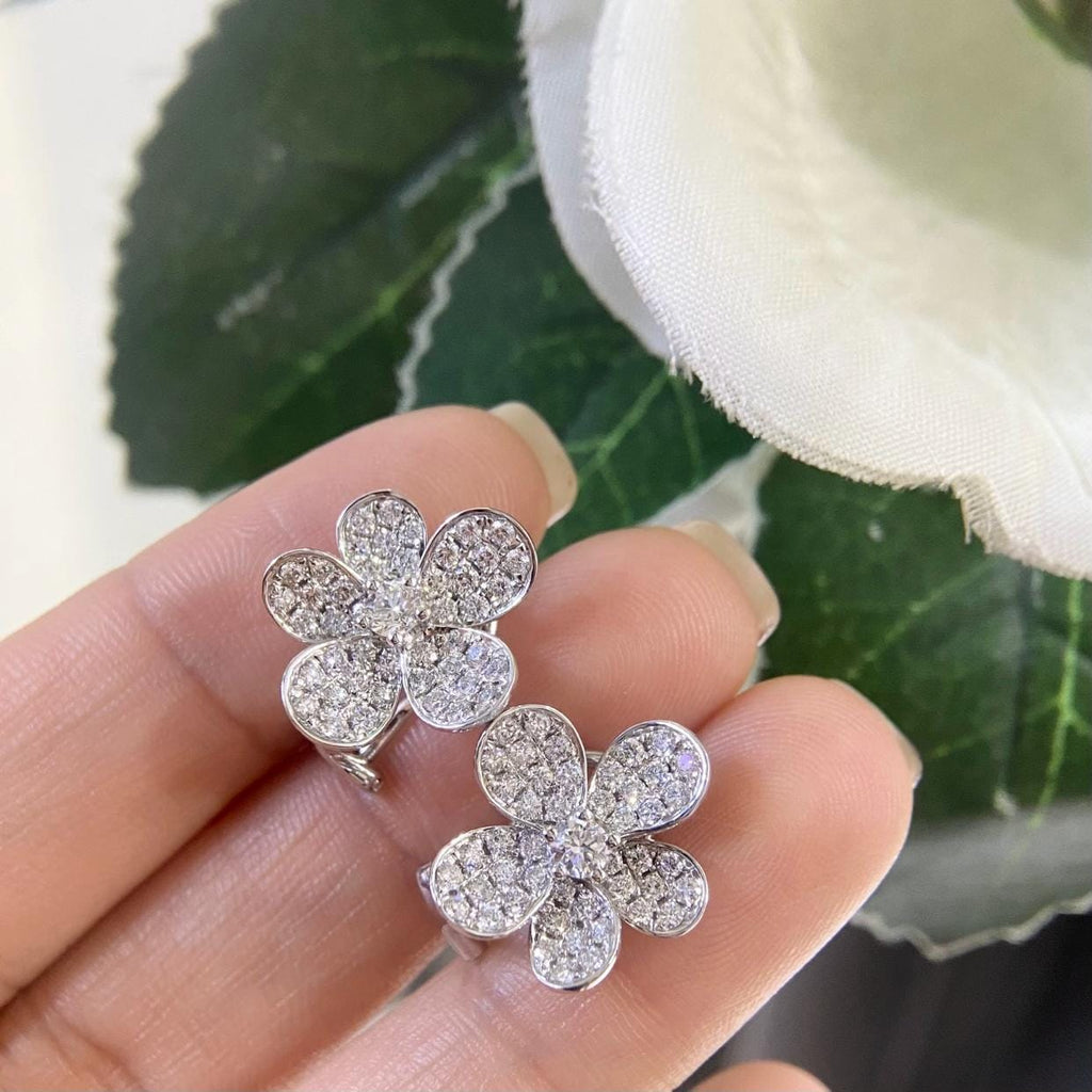 18K White Gold Flower Style Diamond Earrings – 2.77CT | XRLENCX (etsy image id: 8007715832)