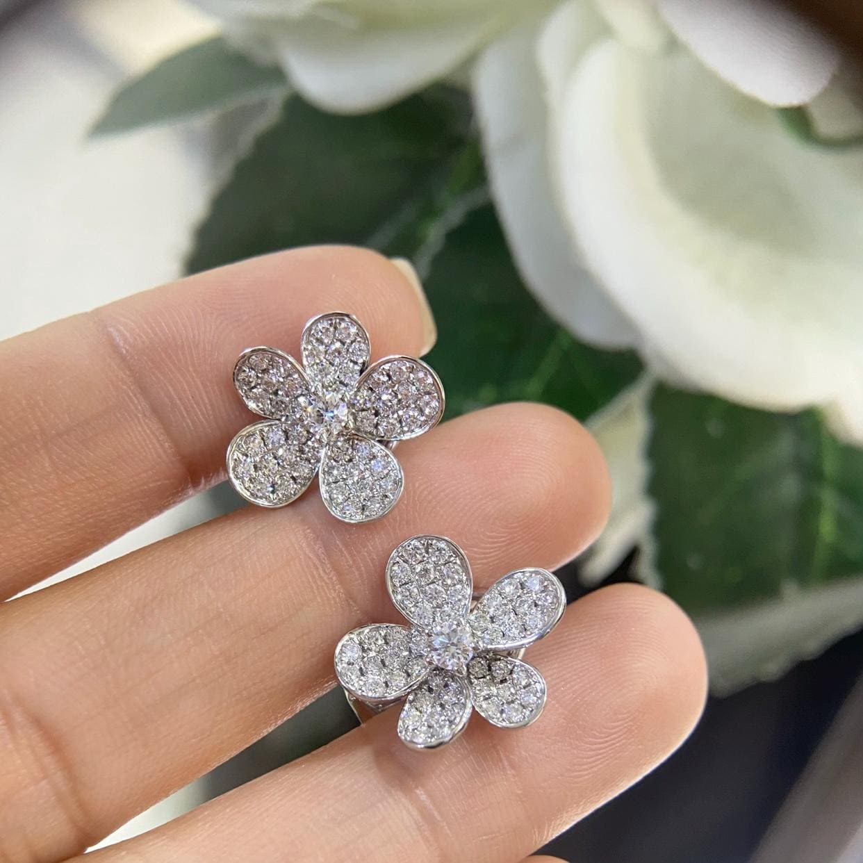 18K White Gold Flower Style Diamond Earrings – 2.77CT | XRLENCX (etsy image id: 8007715844)