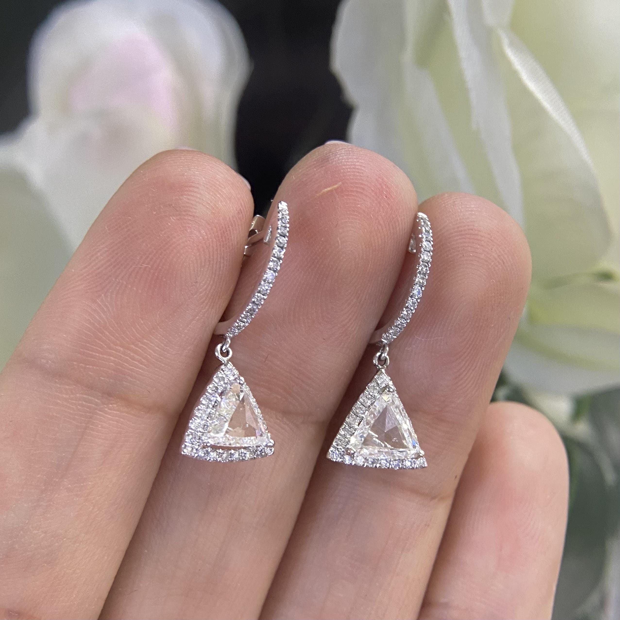 18K White Gold Halo Trillion Cut Diamond Drop Earrings 1.44CT – ITET (etsy image id: 8008151638)