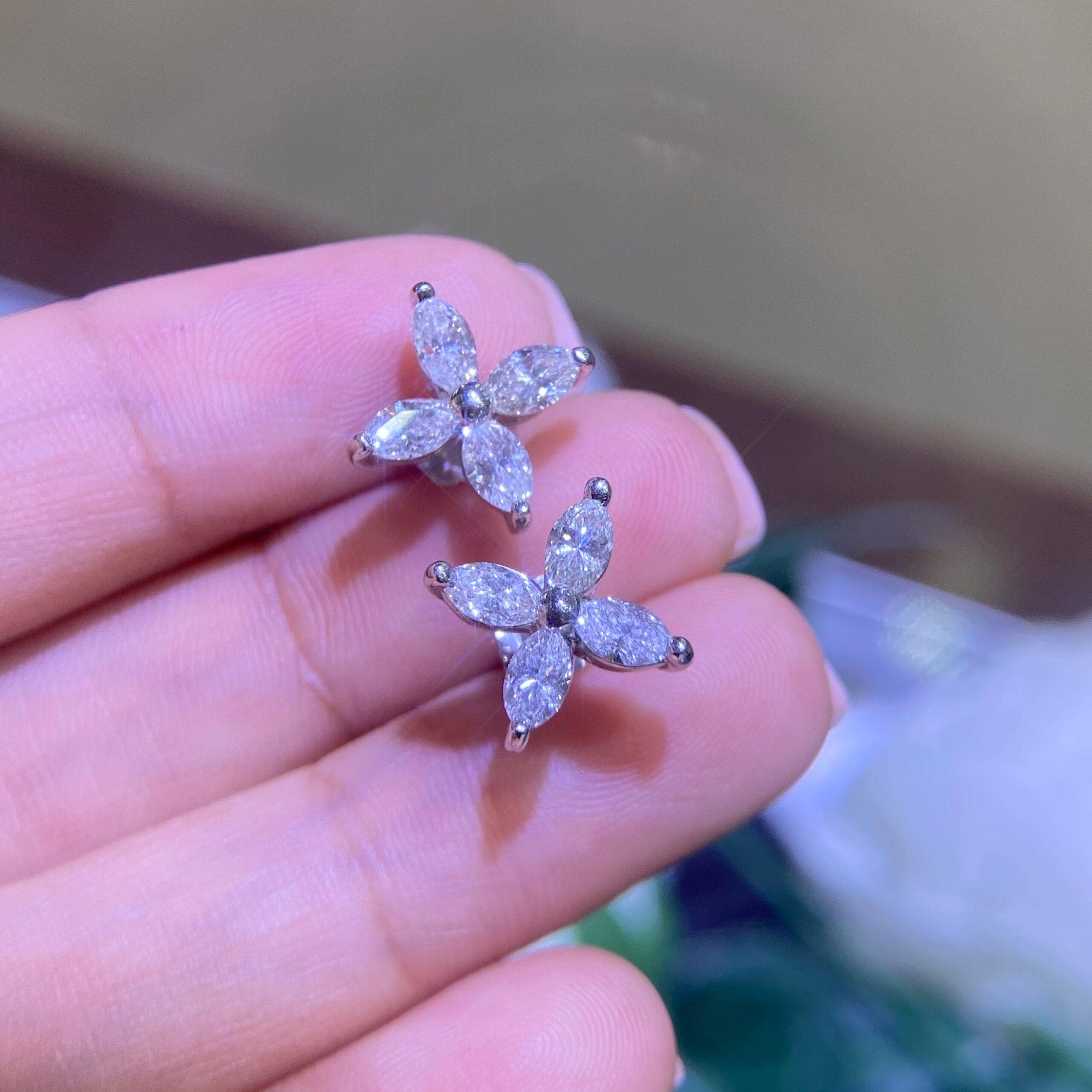 2.15CT Marquise Diamond Stud Earrings in 14K White Gold – IZJJ (etsy image id: 8008531798)