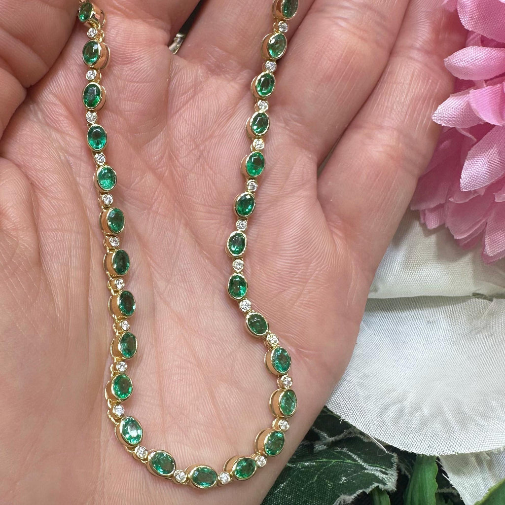 18KT Yellow Gold Emerald & Diamond Necklace with 6.49ct Natural Emeralds and 0.61ct Diamonds – EMDN029 TSTE (etsy image id: 8014025101)