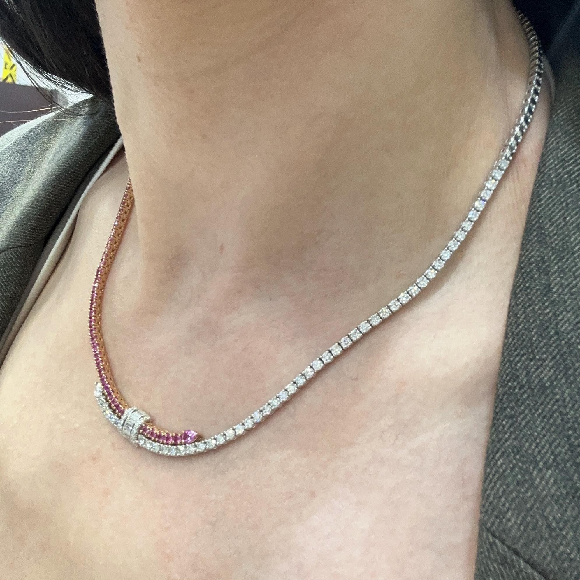 18KT White & Rose Gold Sapphire and Diamond Necklace with Baguette Center SDN TJSI (etsy image id: 8014379289)