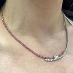18KT White & Rose Gold Sapphire and Diamond Necklace with Baguette Center SDN TJSI (etsy image id: 8014379291)