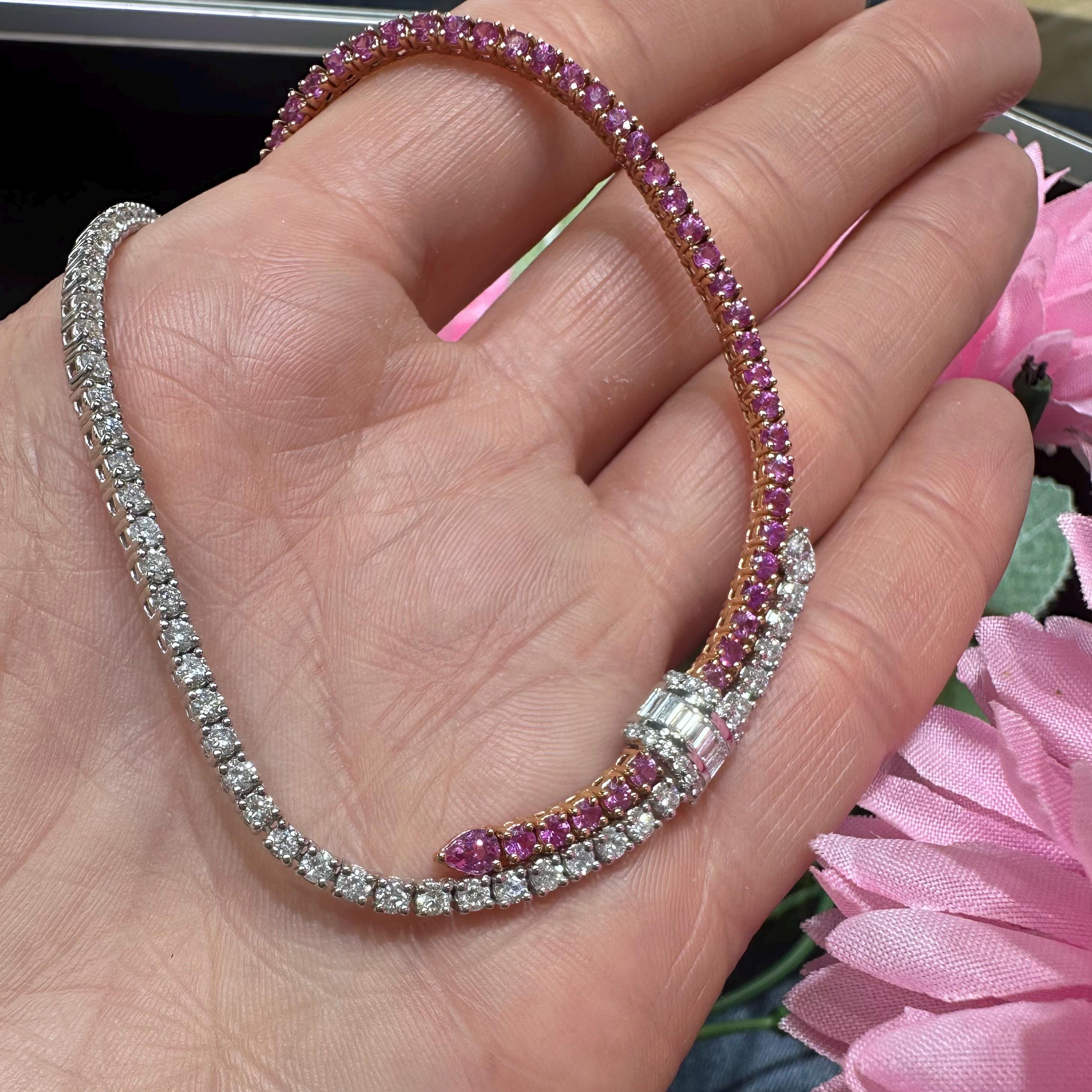 18KT White & Rose Gold Sapphire and Diamond Necklace with Baguette Center SDN TJSI (etsy image id: 8014379301)
