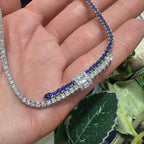 18KT White Gold Sapphire and Diamond Necklace with Baguette Center  SDN024 TZNG (etsy image id: 8014426453)