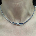 18KT White Gold Sapphire and Diamond Necklace with Baguette Center  SDN024 TZNG (etsy image id: 8014440603)