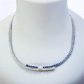 18KT White Gold Sapphire and Diamond Necklace with Baguette Center  SDN024 TZNG (etsy image id: 8015467207)