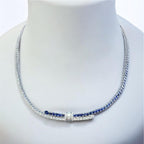 18KT White Gold Sapphire and Diamond Necklace with Baguette Center  SDN024 TZNG (etsy image id: 8015467207)
