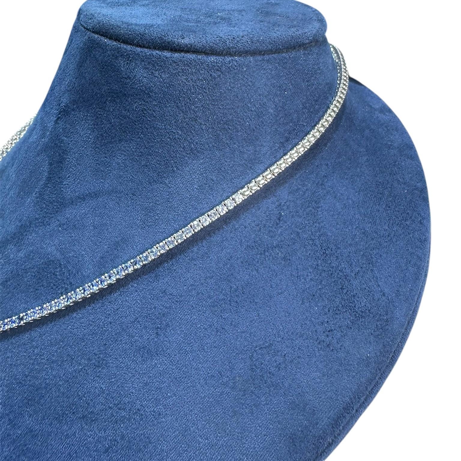 18KT White Gold Sapphire and Diamond Necklace with Baguette Center  SDN024 TZNG (etsy image id: 8017832449)