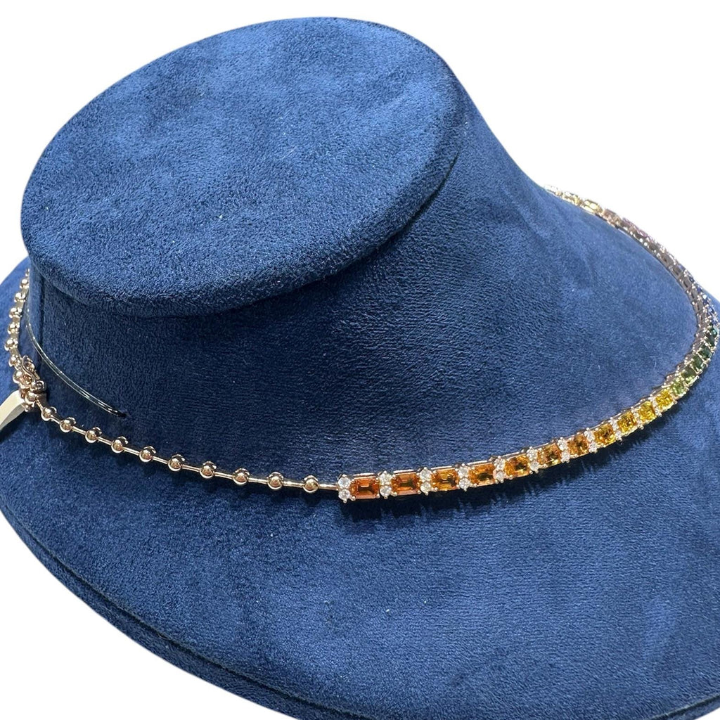 18KT Rose Gold Multi-Sapphire Tennis Necklace with Diamond Accents SDN025 AEIE (etsy image id: 8017841019)