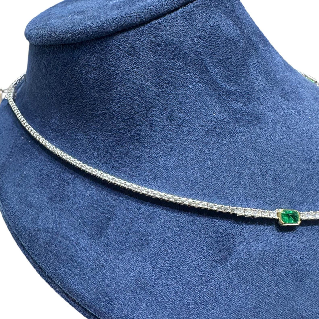 18KT White Gold Necklace with 1.50ct Natural Diamonds and 3.40ct Emerald-Cut Natural Emeralds EMDN28 AGEG (etsy image id: 8017847931)