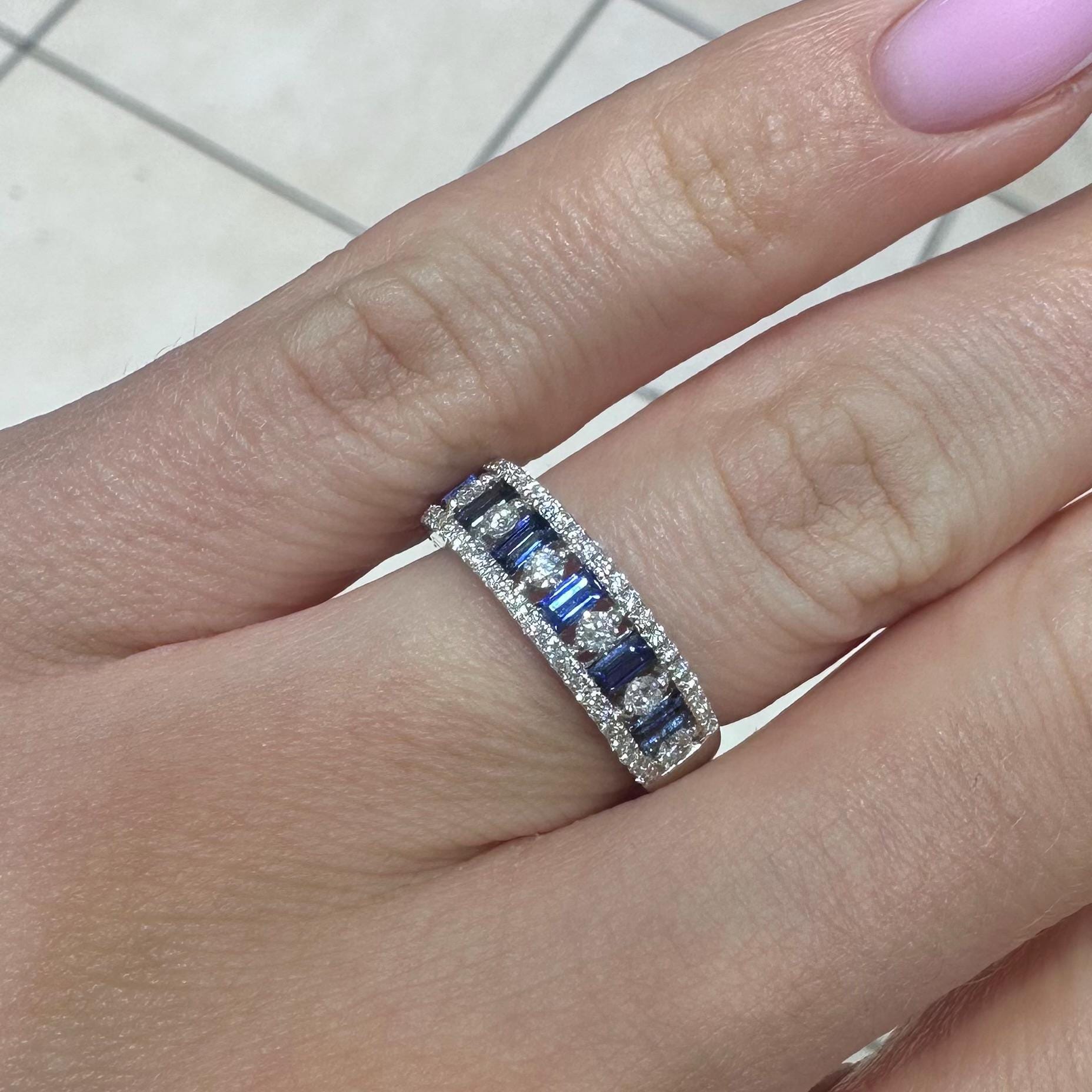 18KT White Gold Ring with 0.54ct Diamonds & 0.75ct Baguette Sapphires SDR990 IITJ (etsy image id: 8017957099)