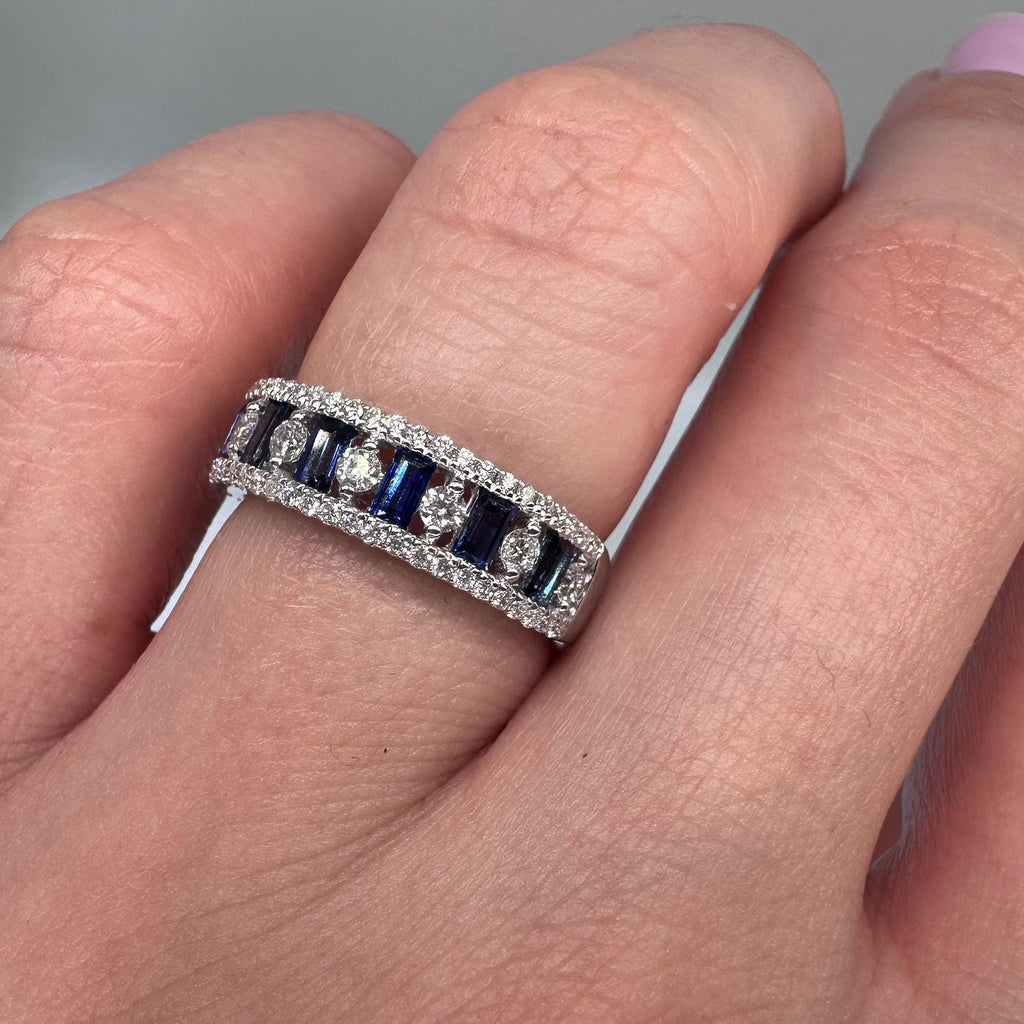 18KT White Gold Ring with 0.54ct Diamonds & 0.75ct Baguette Sapphires SDR990 IITJ (etsy image id: 8017957161)