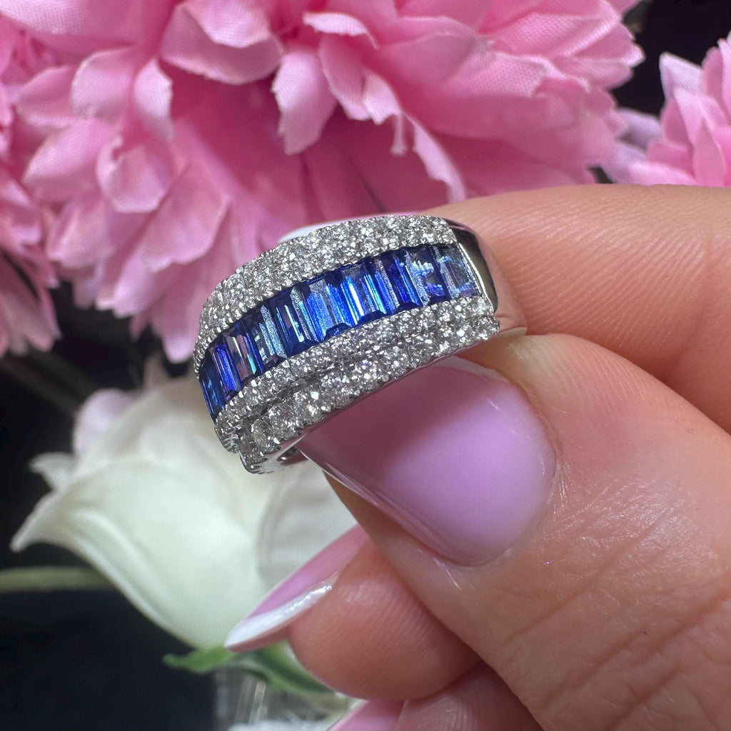 18KT White Gold Diamond and Sapphire Ring with Baguette-Cut Sapphires  SDR992 GGJJ (etsy image id: 8018065321)