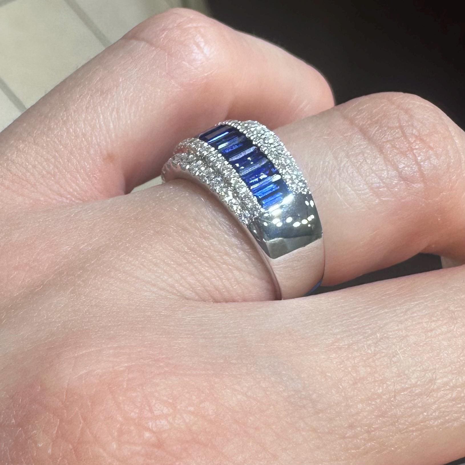 18KT White Gold Diamond and Sapphire Ring with Baguette-Cut Sapphires  SDR992 GGJJ (etsy image id: 8018086619)
