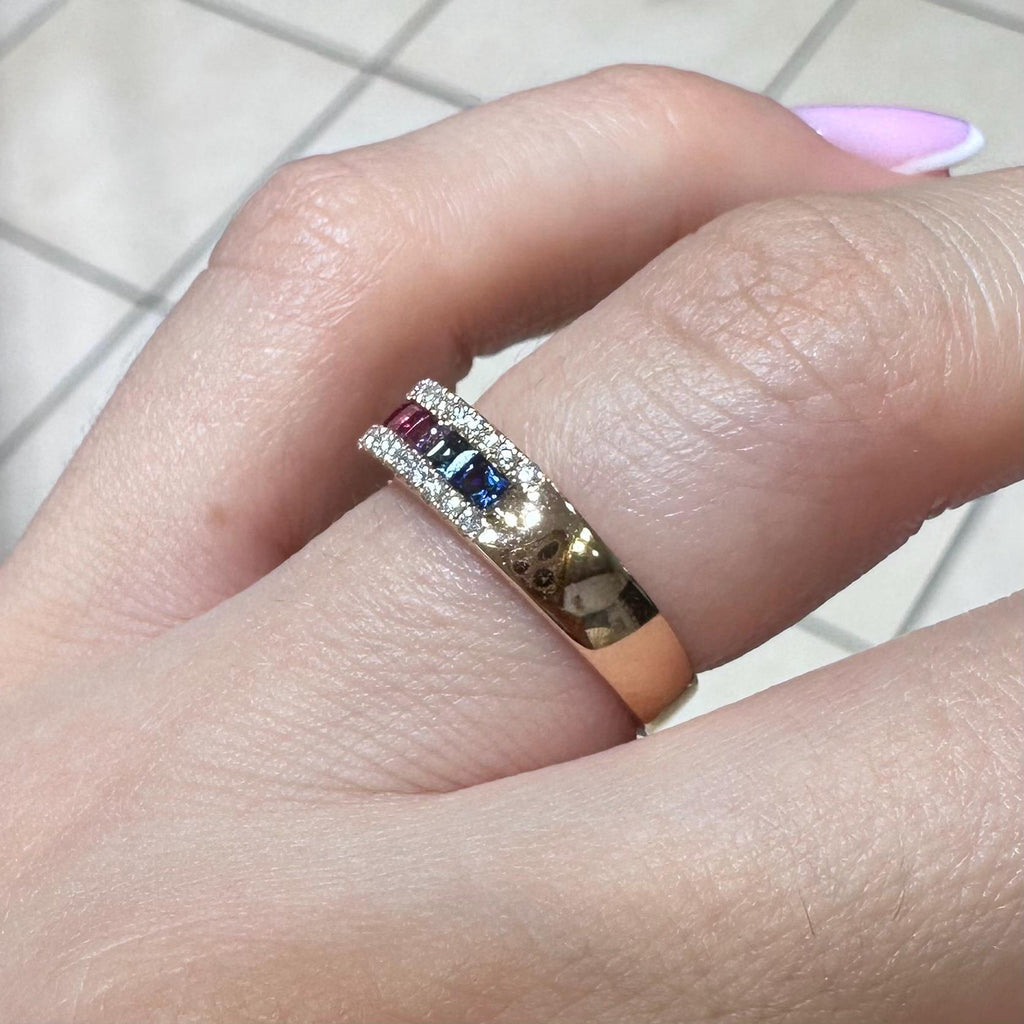 18KT Rose Gold Ring with Multi-Color Princess-Cut Sapphires and Diamond Accents SDR993 IJGJ (etsy image id: 8018152109)
