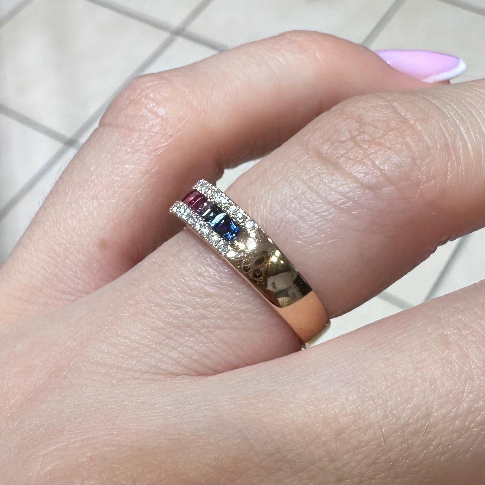 18KT Rose Gold Ring with Multi-Color Princess-Cut Sapphires and Diamond Accents SDR993 IJGJ (etsy image id: 8018152109)