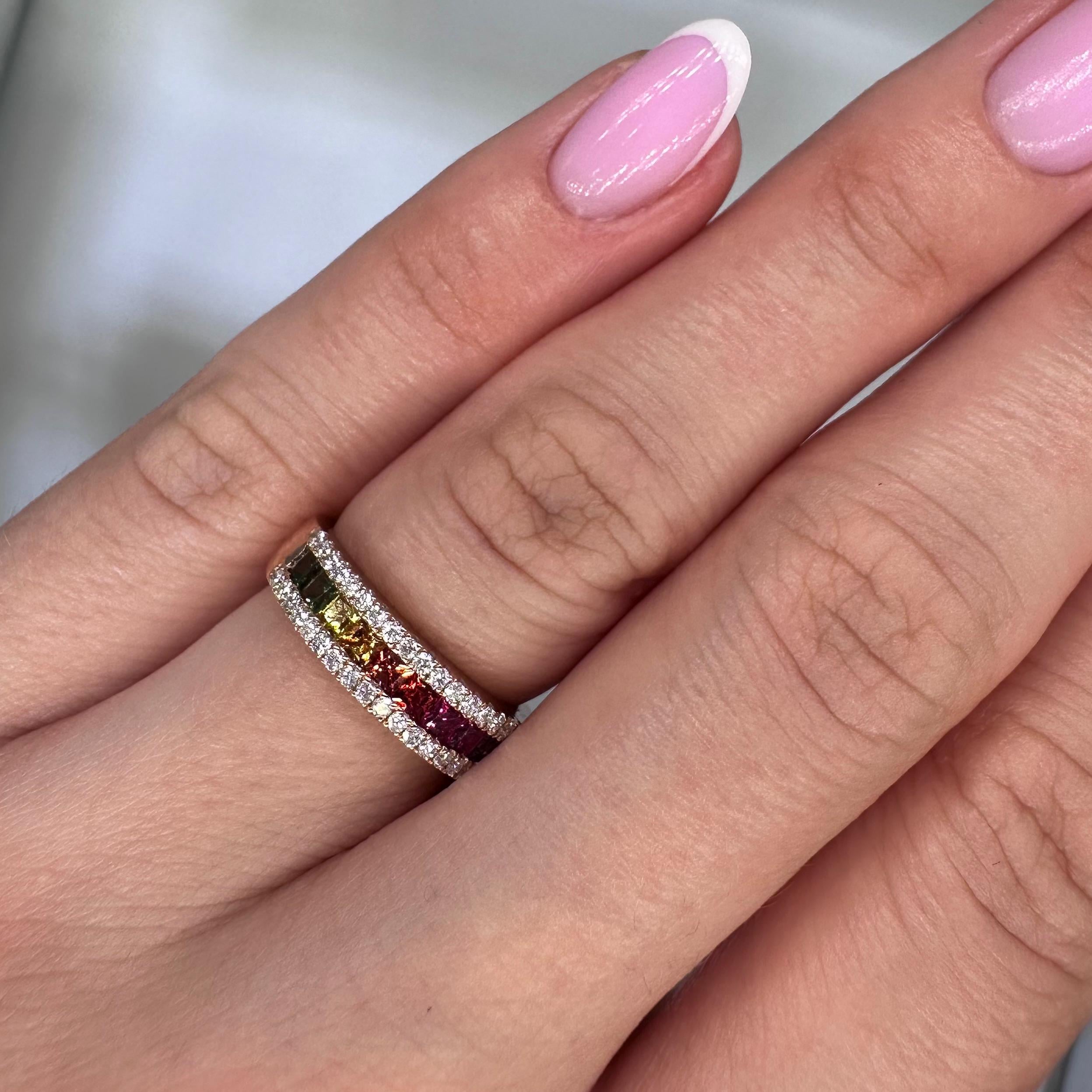 18KT Rose Gold Ring with Multi-Color Princess-Cut Sapphires and Diamond Accents SDR993 IJGJ (etsy image id: 8018152393)