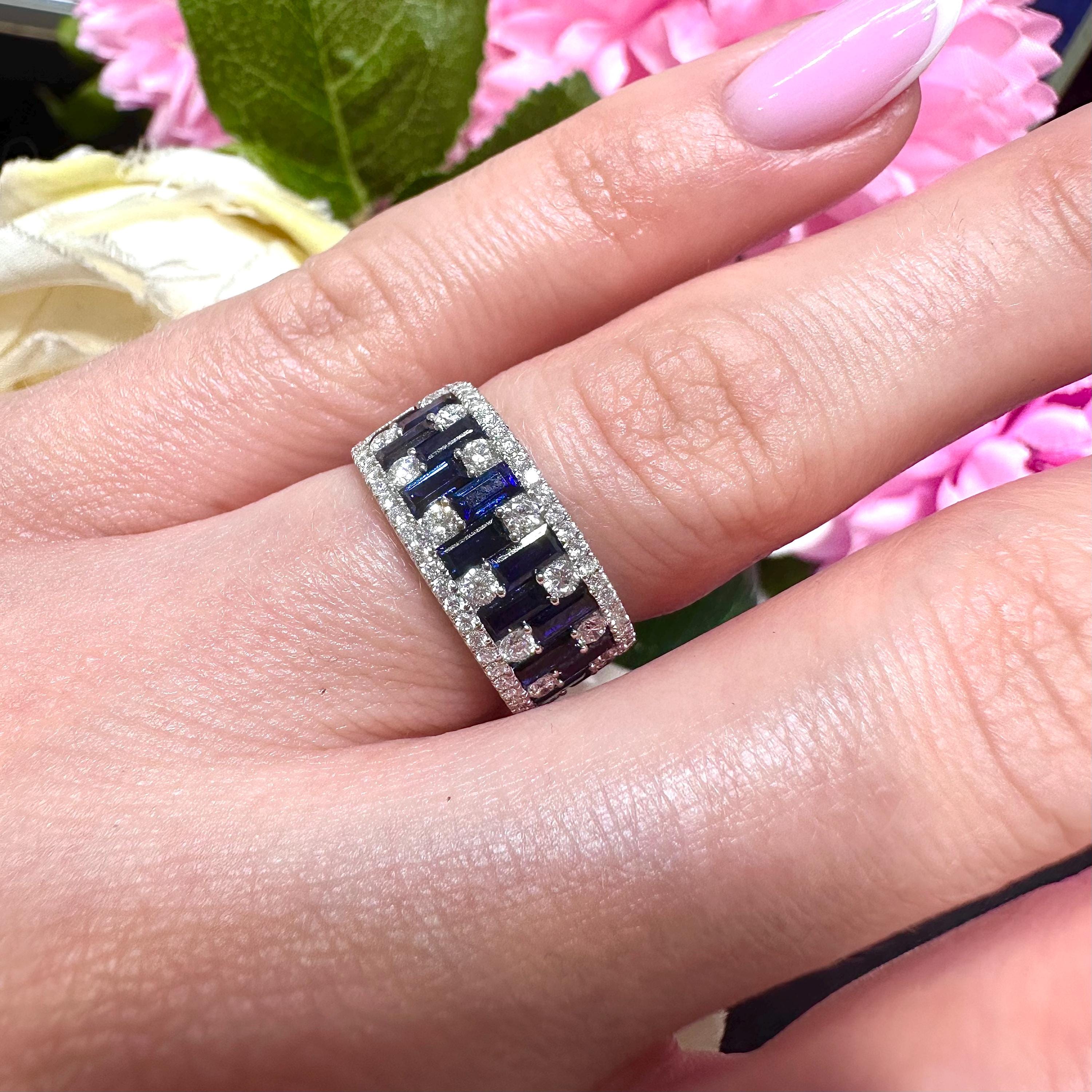 18KT White Gold Diamond Ring with Baguette-Cut Sapphires SDR991 ILTJ (etsy image id: 8018290617)
