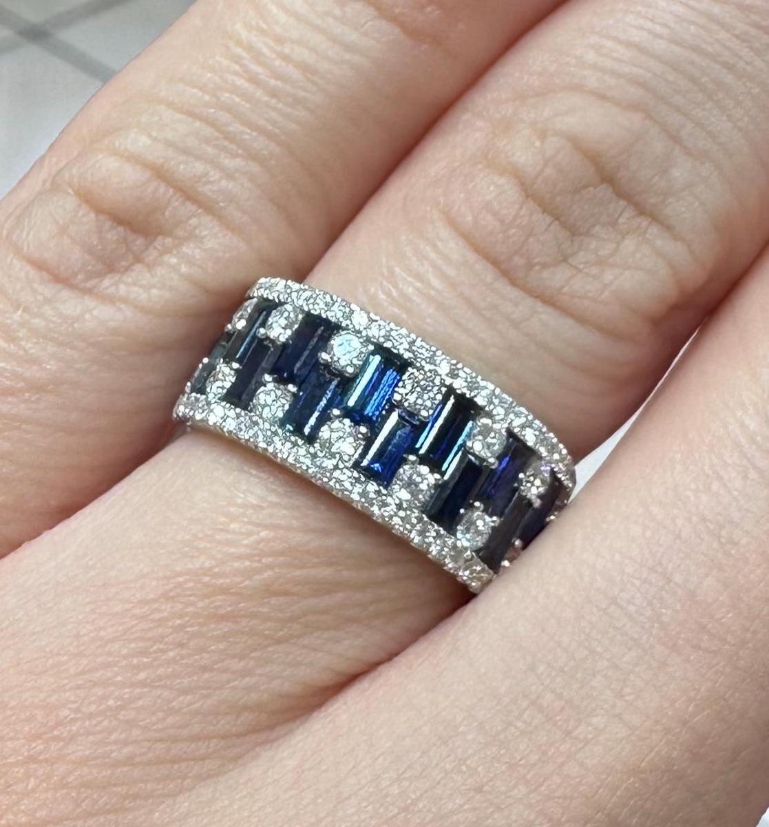 18KT White Gold Diamond Ring with Baguette-Cut Sapphires SDR991 ILTJ (etsy image id: 8018292217)