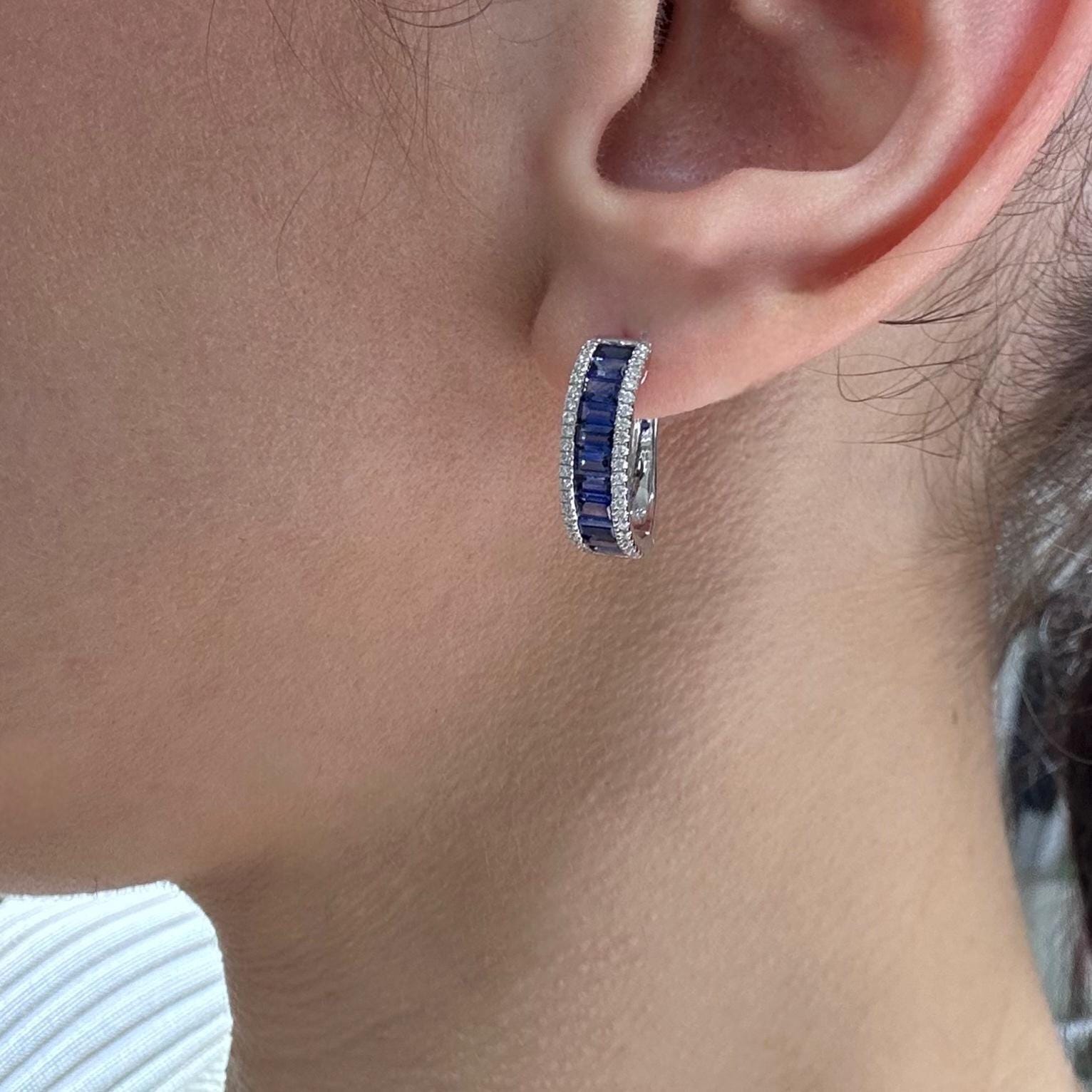 18K White Gold Earrings with 0.35ct Brilliant Cut Diamonds and 2.34ct Emerald Cut Sapphires – SDER027 ISJJ (etsy image id: 8018370803)
